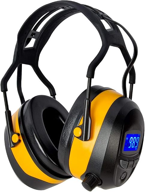 Gardtech Ear Defenders, Noise Cancelling Headphones with Bluetooth MP3 FM Radio, NRR 29dB Safety Ear Muffs with LCD Display and 4GB Built-in SD Card for Adults & Garden Work (Black&Yellow)
