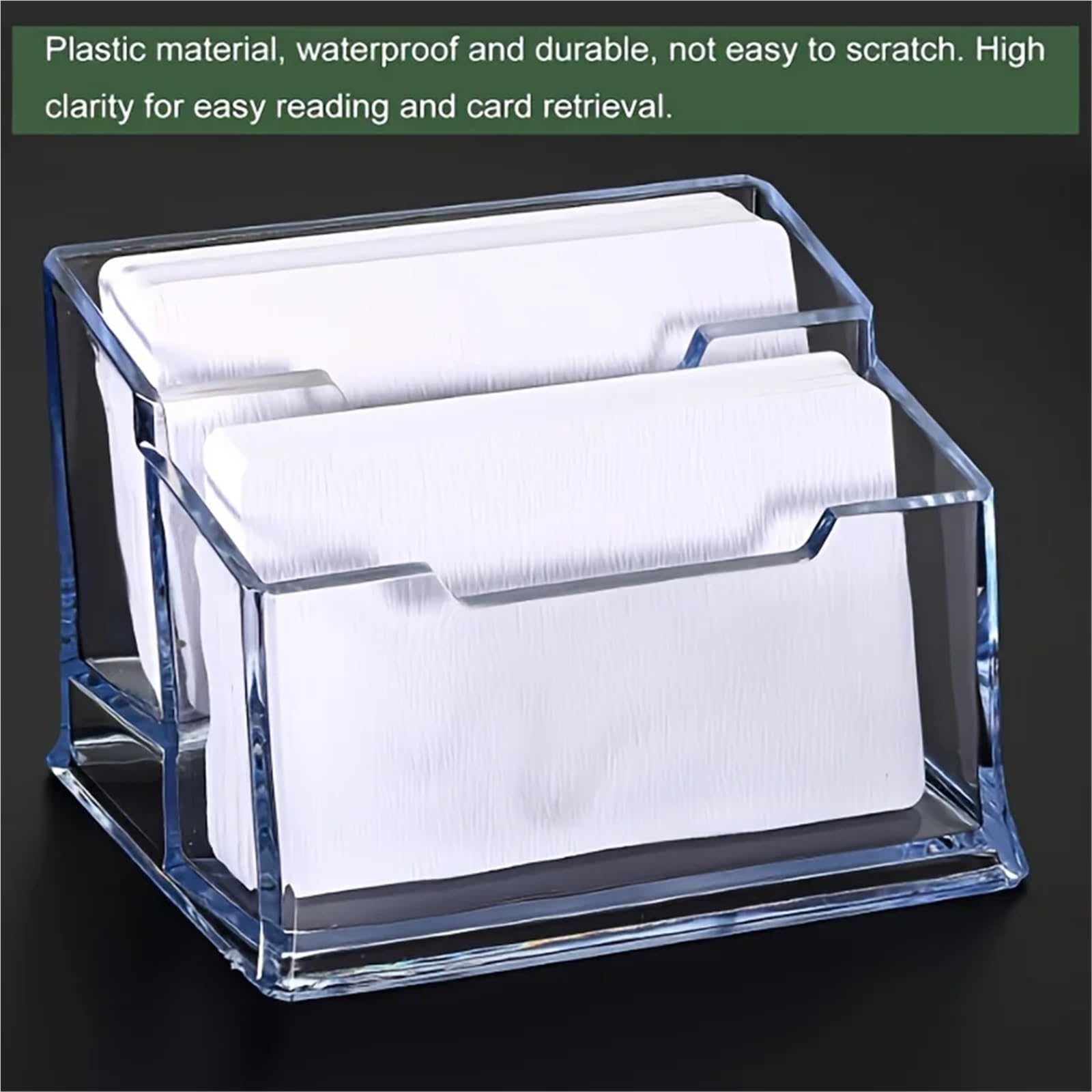 Soporte para tarjetas de visita para escritorio, 10 piezas de plástico transparente, 2 ranuras para tarjetas de visita y bolsa de almacenamiento para tarjetas, suministros de escritorio de