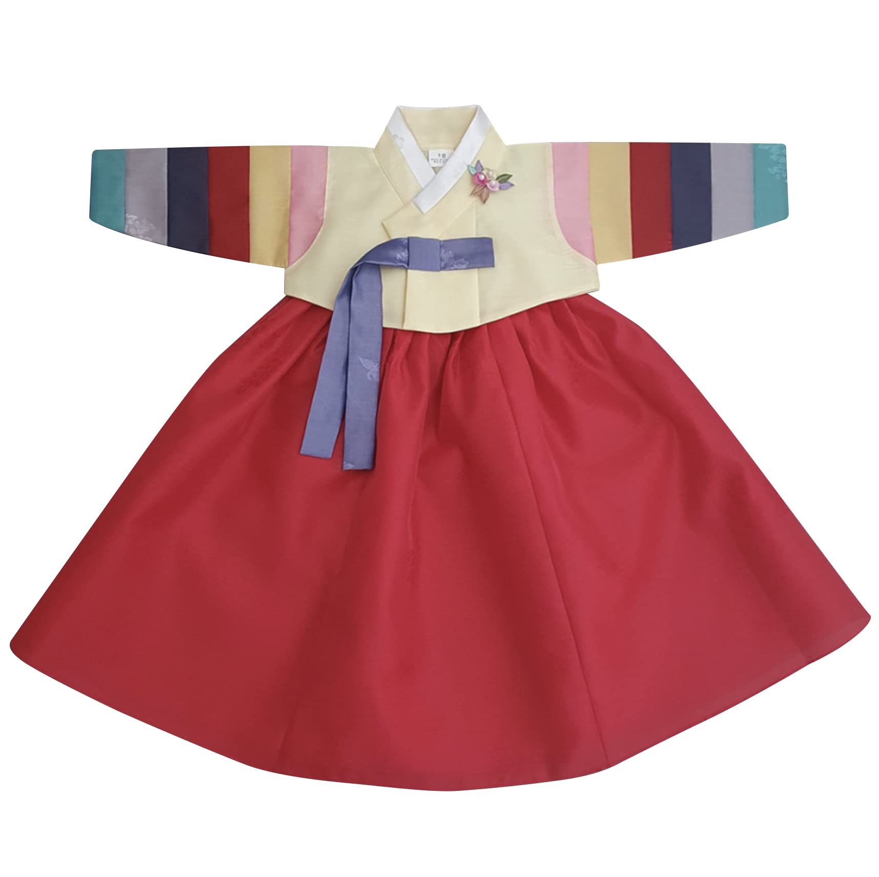 OUJIN I Korean Baby Girl Hanbok for 100days~15y/o Ivory Pink Floral Brooch Included Girl Kids Hanbok (as1, Age, 3_Months, Yellow)