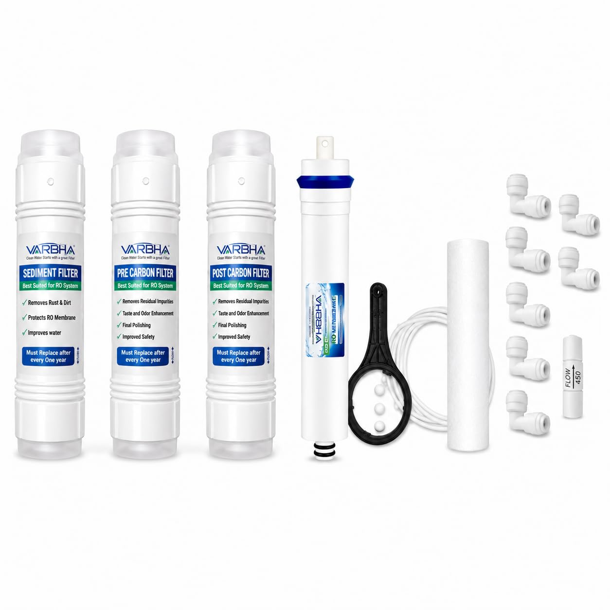 RO Filter Kit for Water Purifier | Sediment Filter + Pre Carbon Filter + Post Carbon Filter + 100 GPD RO Membrane | Flow Restrictor | Complete Replacement Kit-image-24