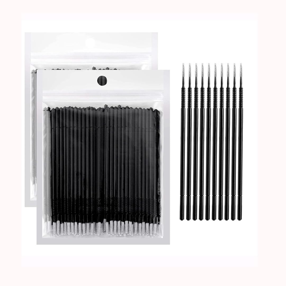 100 Micro Applicators Brushes Mini Cotton Swabs Remove Grafted Eyelash Glue Dedicated Brush Disposable Microswabs for Eyelash Extensions (BLACK)