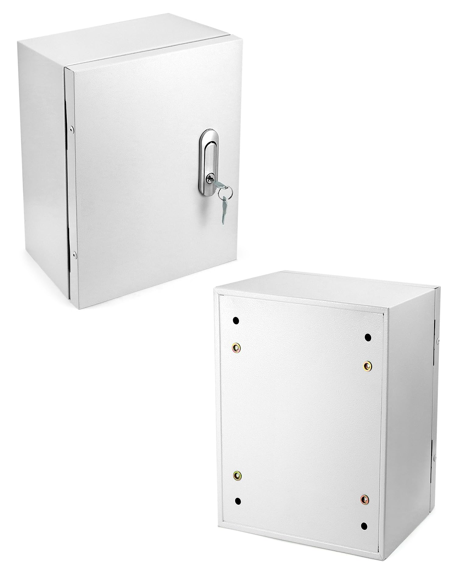 QWORK Scatola elettrica esterna resistente, poliestere rinforzato in fibra di vetro, acciaio, 30,5 x 25,4 x 15,2 cm con serratura e chiavi per uso industriale, centro commerciale, residenziale