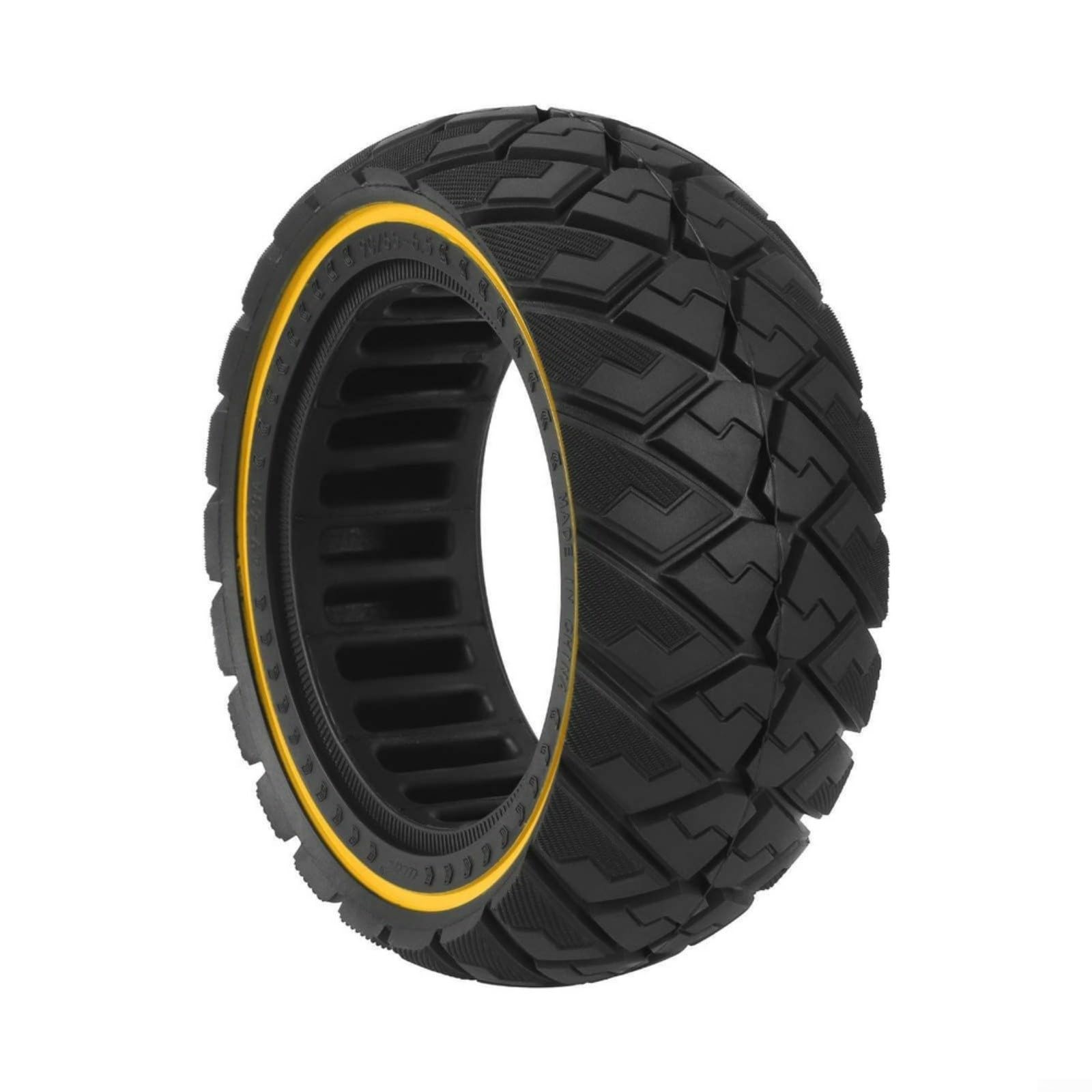Pneumatico solido per scooter 90/65-6,5 pollici con battistrada diamantato per uso fuoristrada, a prova di foratura per struttura a nido d'ape, design antiscivolo a strisce gialle