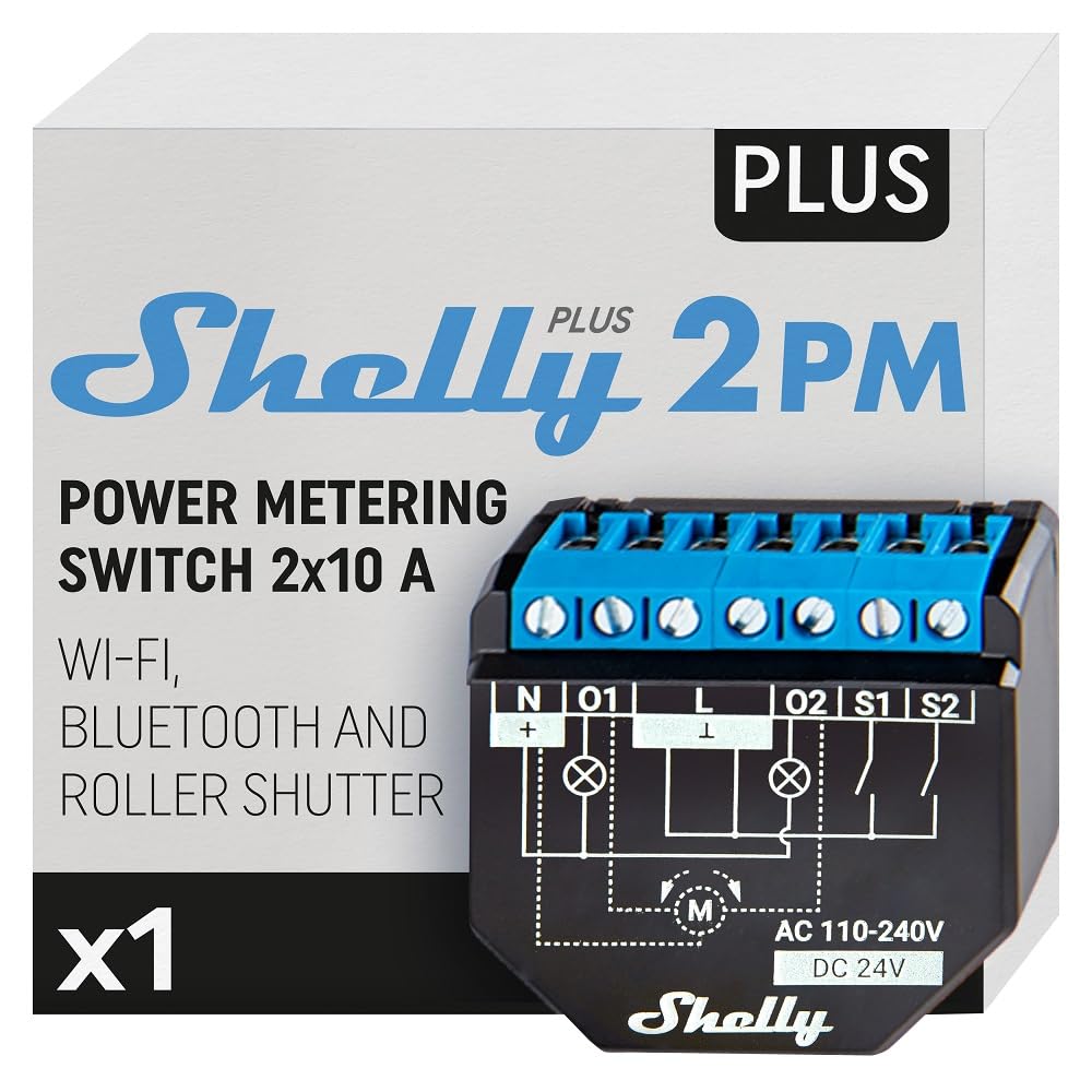 Shelly Shelly Plus 2PM - Interrupteur volet Roulant connecté Wi-FI, 2 Canaux - 16A, Compteur d'énergie connecté, Maison Domotique, Alexa & Google Home, App iOS Android