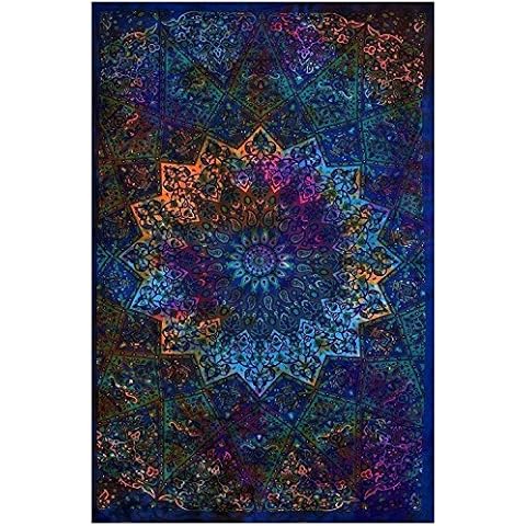 Popular Handicrafts Hippie Kaleidoscopic Star Intricate Floral Design Indian Good Luck Tapestry 54X84 Inches,(140Cmsx215Cms) Tye Dye Multi Color Cover