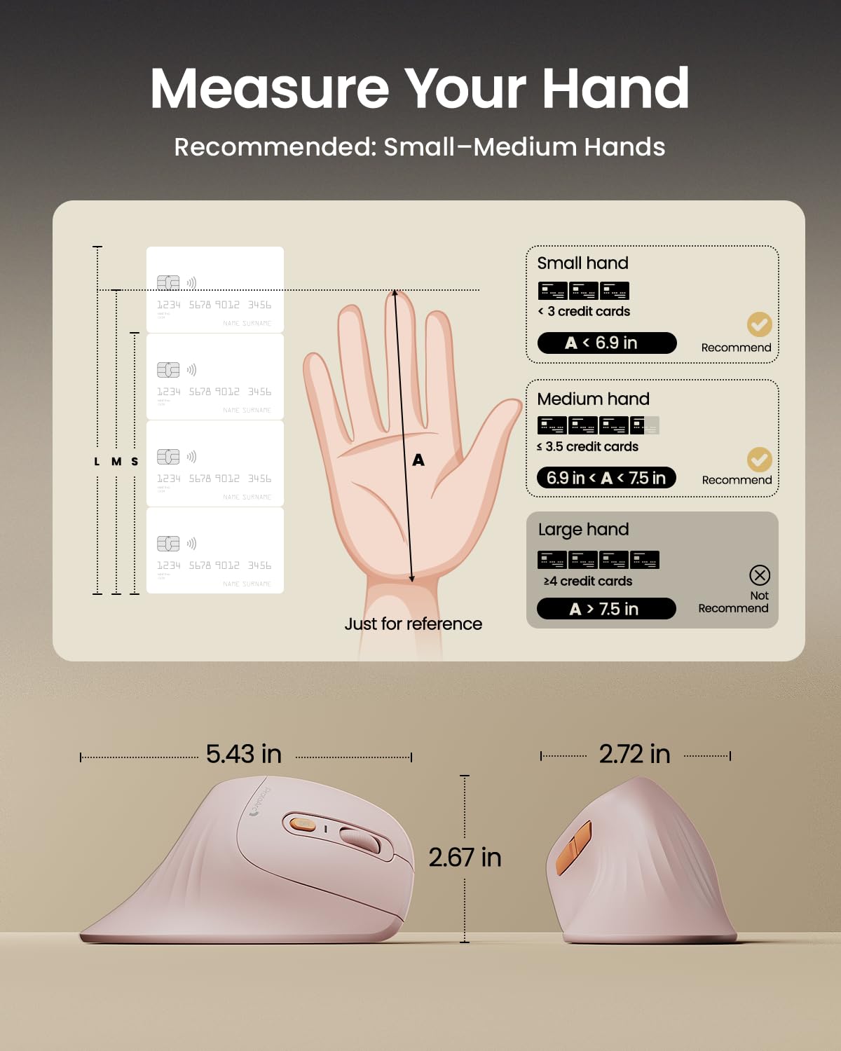 ProtoArc Ergonomic Vertical Mouse, EM11 NL Rechargeable Wireless Mouse Bluetooth, Ergo Mice with 3 Multi-Device for PC/Notebook/Laptop, 2.4GHz Optical Mice for Windows, Mac OS, Pink