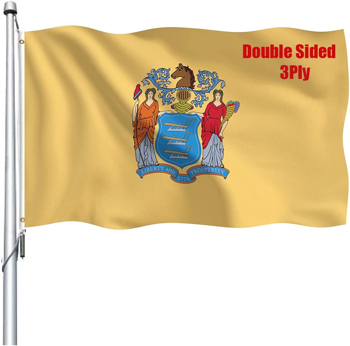 New Jersey Flag 3x5 Outdoor Double Sided - Heavy Duty Polyester New Jersey NJ State Flags Long Lasting with 2 Brass Grommets 3 X 5 Ft