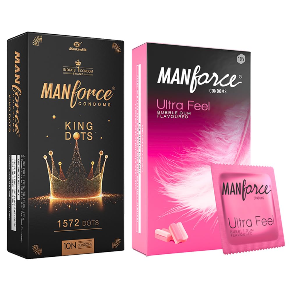 Manforce King Dots Extra Dotted Unflavored Condoms 10 Pieces & Manforce ultrafeel bubble gum flavoured Condoms 10 Pieces-image-36