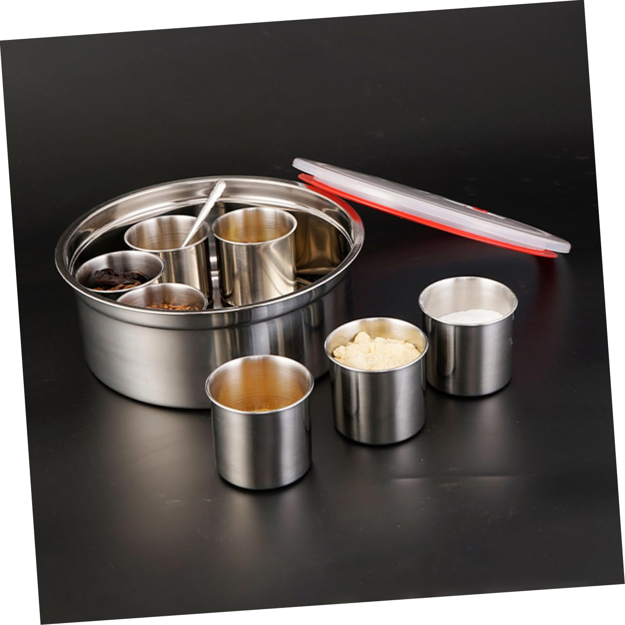 Boîte De Rangement À Épices En Acier Inoxydable Avec Couvercles Et 4 Compartiments Organiseur De Condiments Pour
