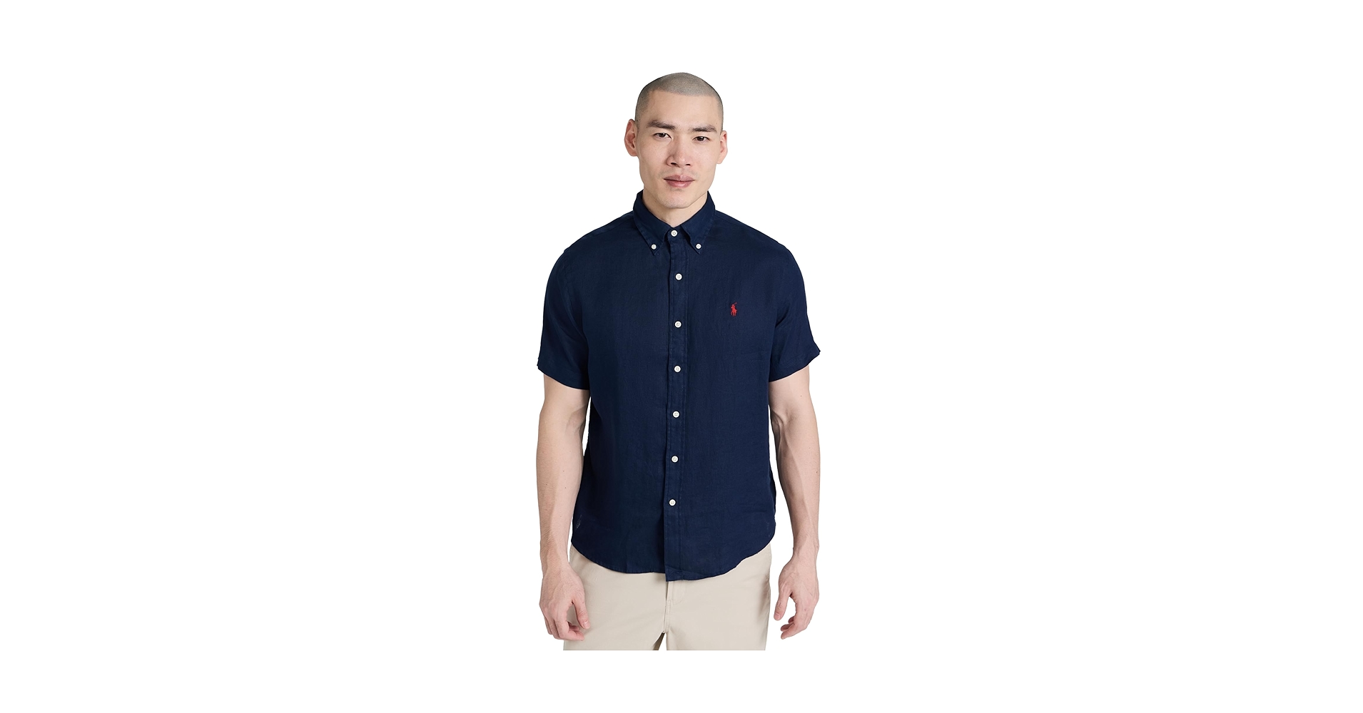 Ralph Lauren Linen100% BDシャツ Navy / Red Polo Ralph Lauren Classic Fit 100% Linen Red Mens Short