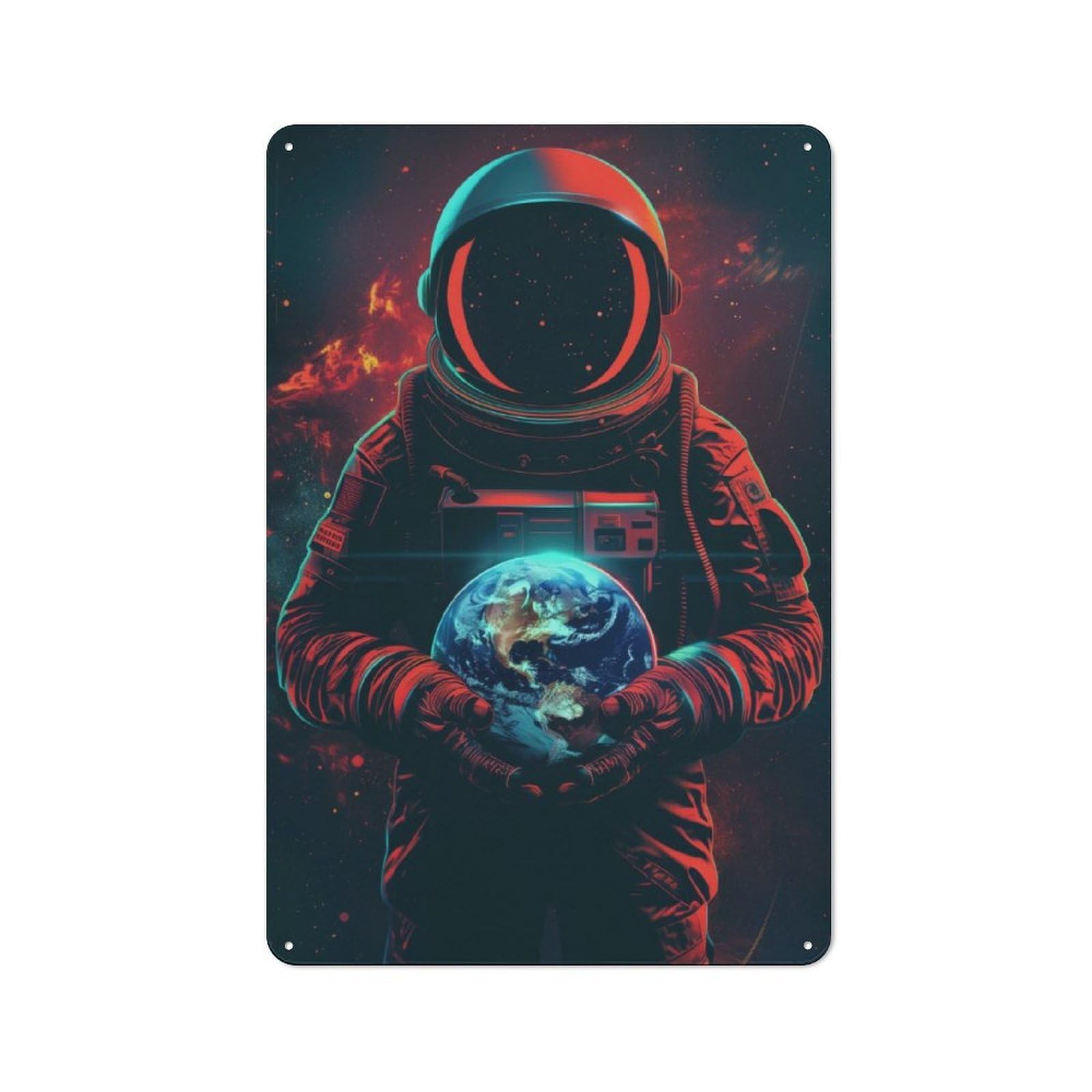 Junmoney Astronaut Holding Earth Retro Metal Plaque 30X20cm For Lounge Or Reading Corner, Winter Wall Decor For Reading Corner Decorators