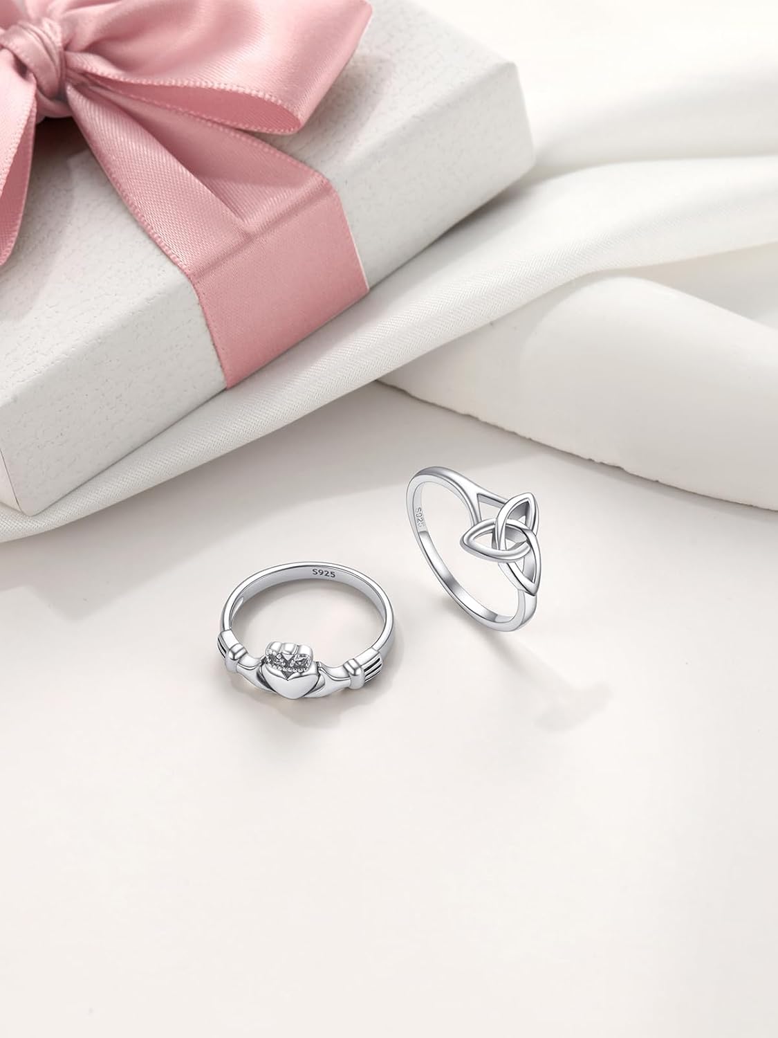 FOCALOOK 925 Sterling Silver Irish Claddagh Love Heart Celtic Knot Crown Engagement Wedding Promise Band Ring for Women, Size 4-12