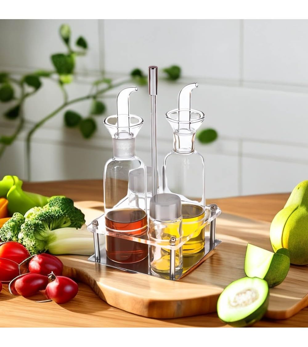 DAMDAM GO Juego Aceitera de Vidrio Antigoteo 4 Pzas En Caja