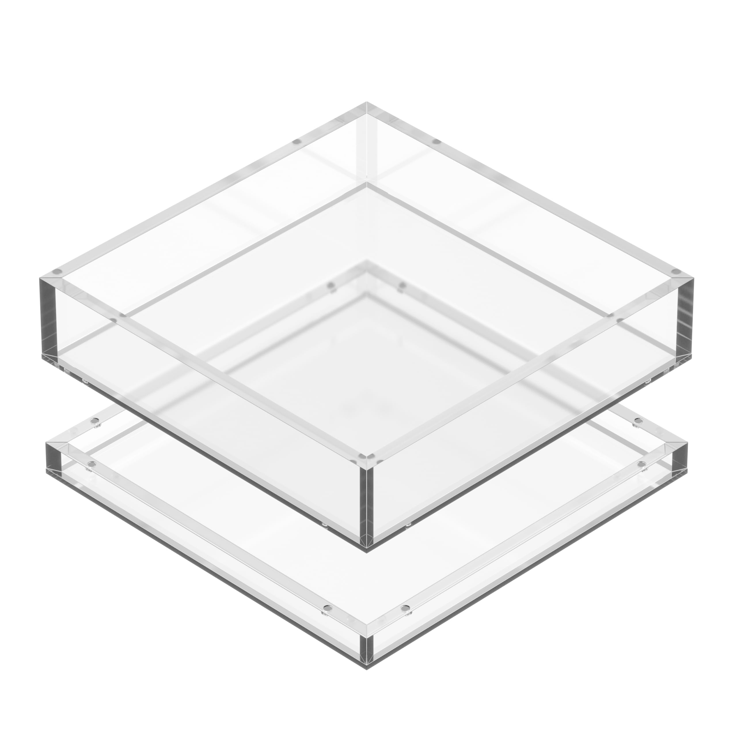 GRAHAM DESIGN Acrylic Tray with Magnetic Double Layer – ½-Inch Insert for Artwork, Needlepoint, Photos, or Fabric – Clear 8x8 Display Tray with Anti-Slip Pads