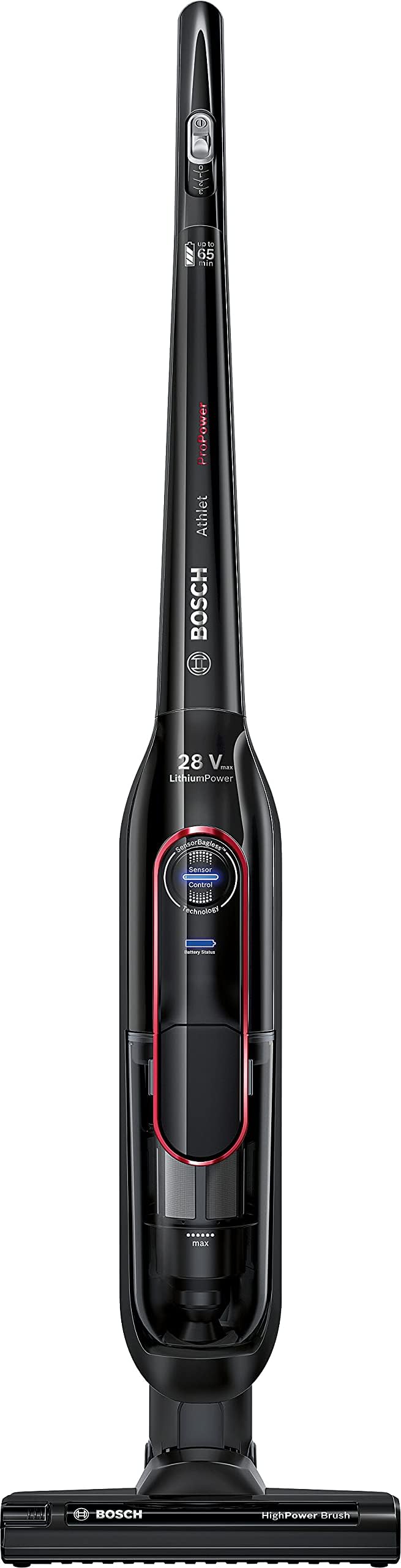 BBH6POWGB Serie 6 Athlet ProPower Cordless Stick Vacuum Cleaner, Suitable for All Floor Types, 25.2V Battery, 65 Minutes Run Time, Black