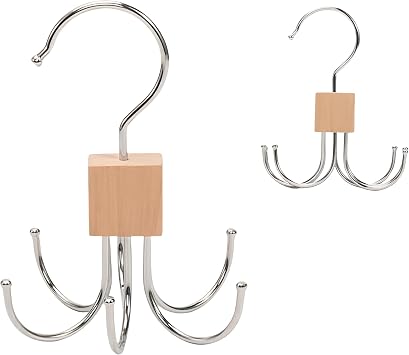 2pcs 360 Rotating 6-Claw Multi-Function Hook Closet Hanging Organizer Hangers for Clothes Hats Scarves Belts, Stainless Steel Rotary Hook Hanger for Kitchen Bathroom Office Home Storage Rack Khaki