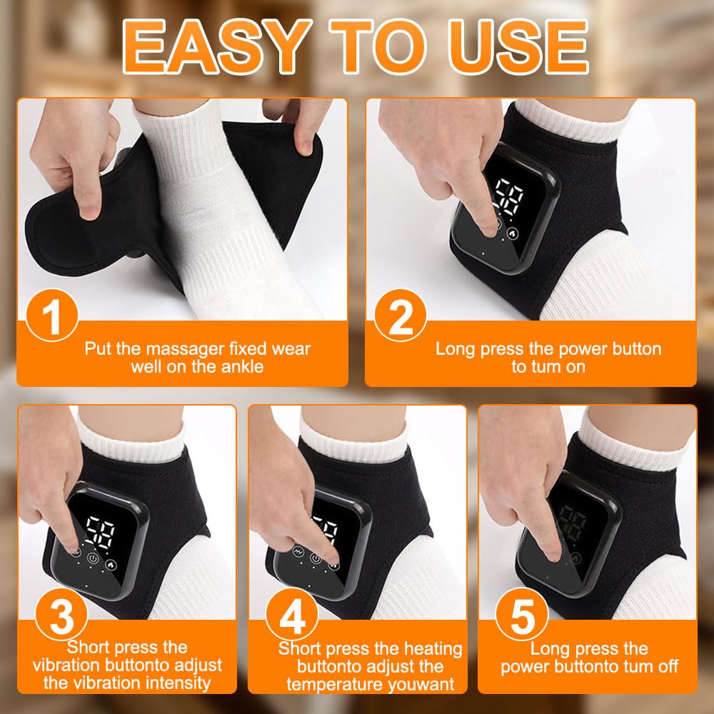 3 en 1 Masajeador de Pies, Tobillera Térmica Inalámbrica con 3 Modos, 3 Niveles de Calor, Inalámbrico Masajeador de Tobillo Alivia el Dolor de Pies y Promueve la Circulación Sanguínea (1 x Negro)