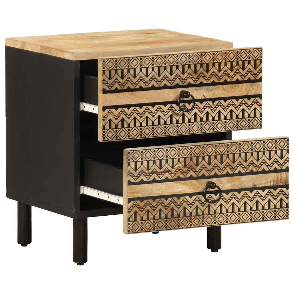 Table de chevet noire en manguier avec 2 tiroirs pour chambre