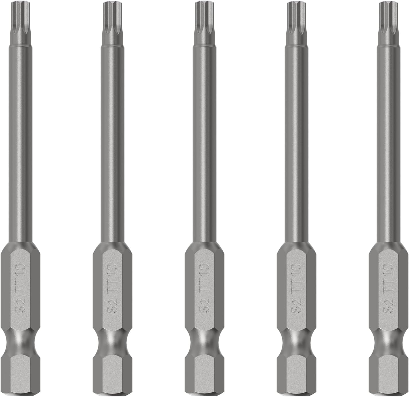 5PCS T10 Magnetic Tamper Proof Torx Screwdriver Bits, 1/4 Inch Hex Shank 3 Inch Length S2 Steel Security Drill Torx Head Drill Screw Driver Tools(75mm Long, Star 6 Point)