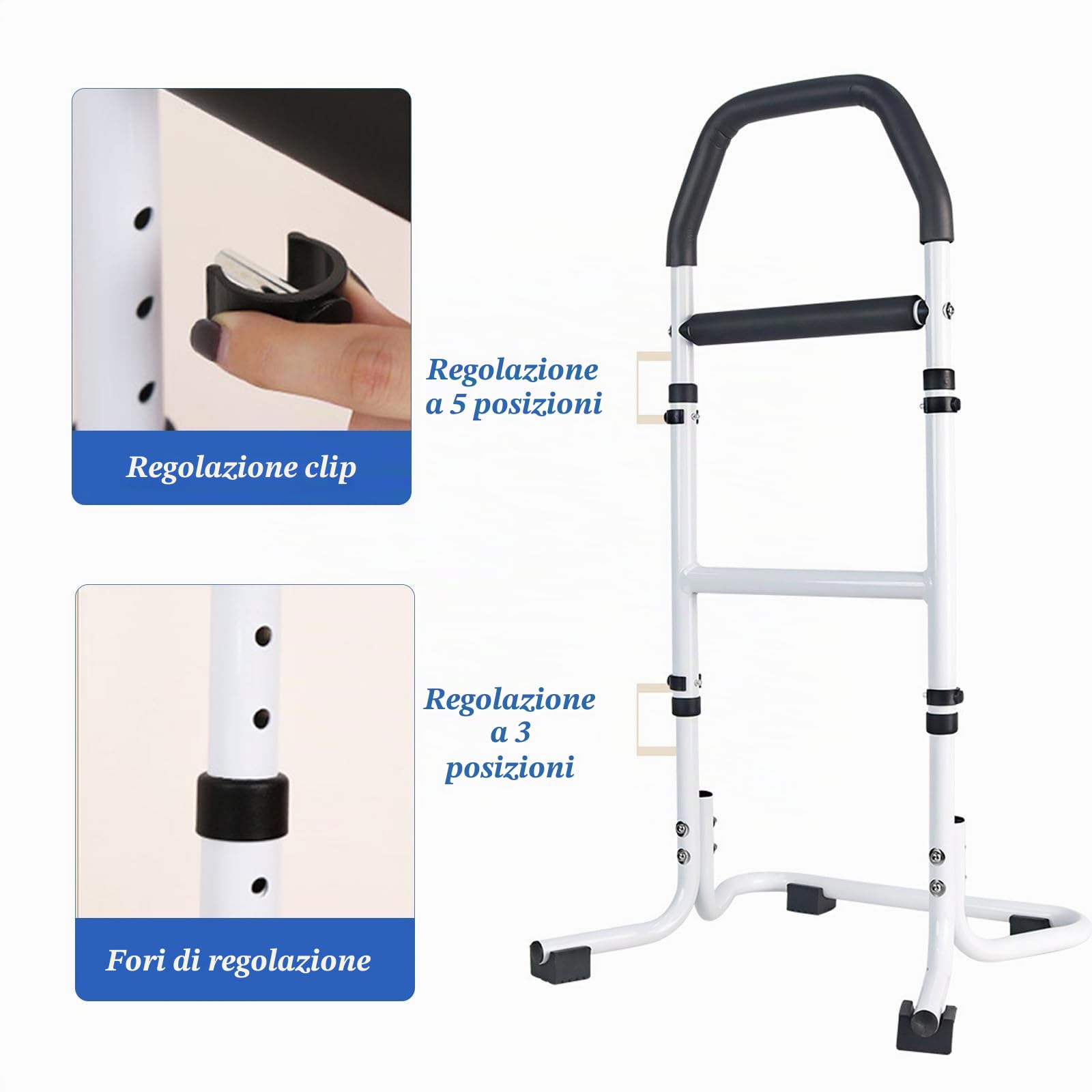Supporto per Anziani, Supporto per Alzarsi dal Letto/Divano/WC, Altezza Regolabile, Antiscivolo Aiuto per Alzarsi dal Letto per Anziani, Persone con Limitata Mobilità (Piedini Antiscivolo)