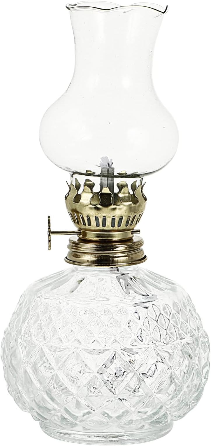 BESPORTBLE Vintage Glass Kerosene Lamp Retro Oil Lantern for Home Decor and Lighting Classic Kerosene Light with Glass Shade for Indoor Ambiance