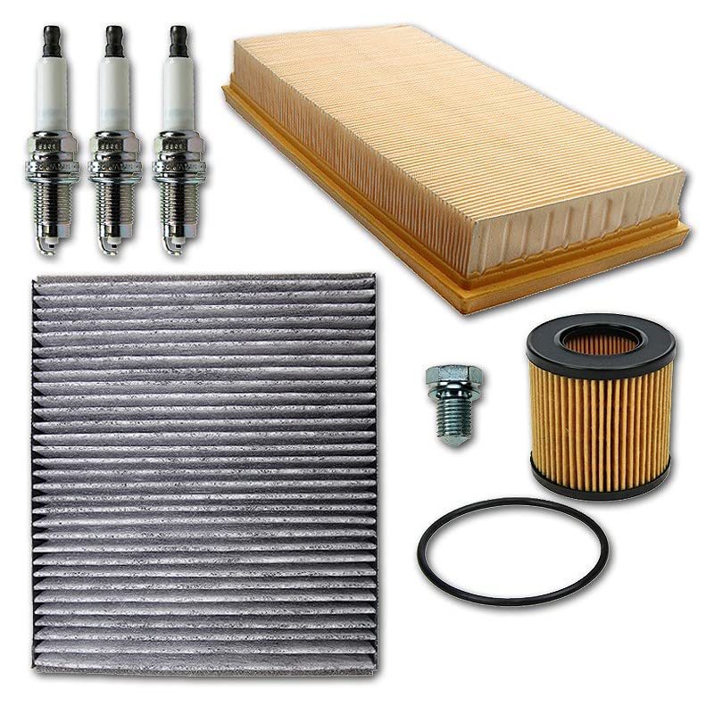 ATEC Germany Set di filtri con 1x filtro aria abitacolo (filtro antipolline) con carboni attivi, 1x filtro olio, 3x candele, compatibile con SEAT CORDOBA (6L2), IBIZA III (6L1), VW POLO (9N_, 9A_)