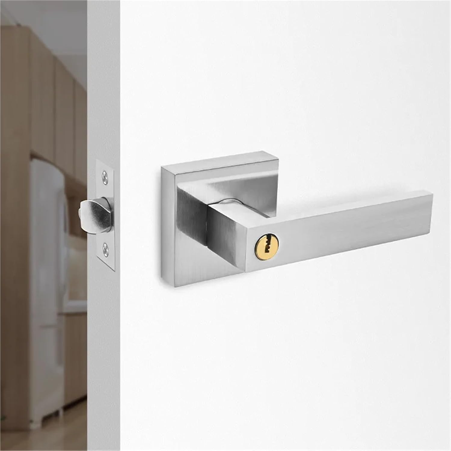 Aluminum Alloy Adjustable Room Wooden Door Handle Square Heavy-Duty Three Bar Indoor Lock 1Pcs(1)