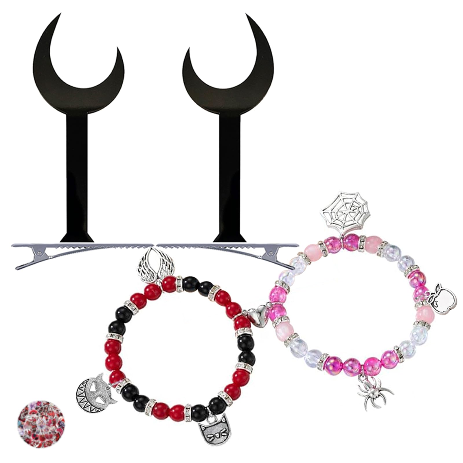 TFYUHazbin Bracelets Radio Demon Wig Clip Angel Dust Alastor Cosplay Jewellery Costume Accessories with Cartoon Stickers 13 Pcs