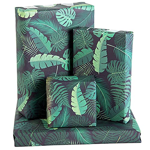 Wrapping Paper (x6) Sheets - Green Leaves and Plants - Eco Gift Wrap for Men and Women - Recyclable - Trendy Design for Girls - For Birthdays - By Central 23 - Thumbnail 5