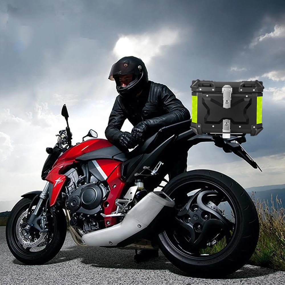 Top Case Box Moto Aluminium avec Verrouillage De Sécurité, Coffre De Moto Étanche 28L 36L 45L 55L 65L 80L 100L, Valise Moto pour Rangement Casques(Noir,80L)