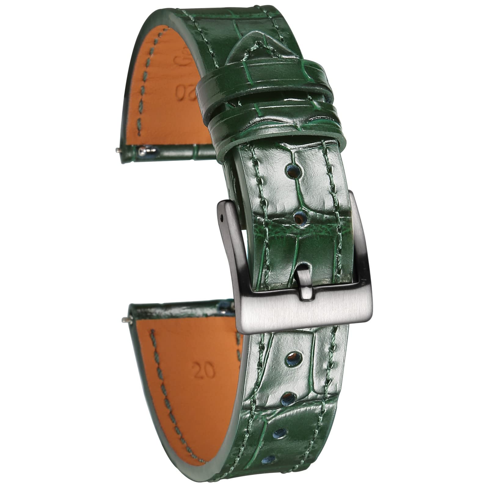 Bracelet de montre en cuir d'alligator, bracelet de montre en cuir véritable à ouverture rapide 18 mm, 19 mm, 20 mm, 21 mm et 22 mm pour hommes et femmes.