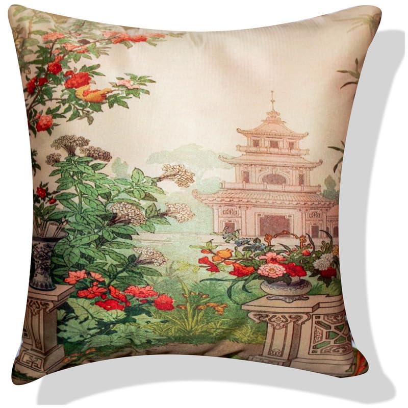 Image of Decorative Satin Sofa Cushion Covers Set of 5, 16 x 16 Inches, Multicolor Floral Printed Pillow Covers for Living Room, Bedroom, Couch & Sofa, Soft Glossy Fabric, Zipper Closure