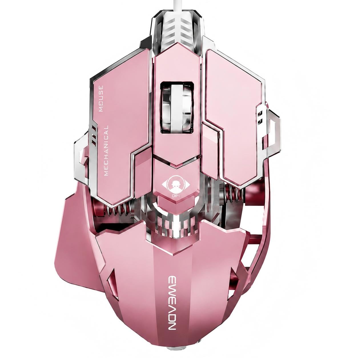 SEUNKWANG EWEADN G5 Mouse da gioco cablato, mouse ergonomico RGB per computer, DPI regolabile 12800, 9 pulsanti macro programmabili con tasto Rapid Fire, compatibile per PC/laptop/Windows, rosa