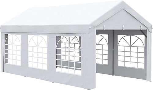 Outsunny Tienda de campaña resistente de 19.7 x 9.7 pies con paredes laterales extraíbles y puertas dobles, tienda de campaña grande con toldo,