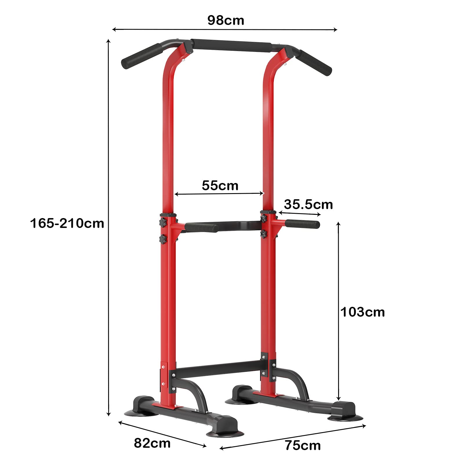 sogesfurniture Power Tower Tour de Musculation Barre de Traction Station de tractions dips abdominaux pour Entrainement Fitness à la Maison, Hauteur Réglable 165-210 cm, Noir&Rouge