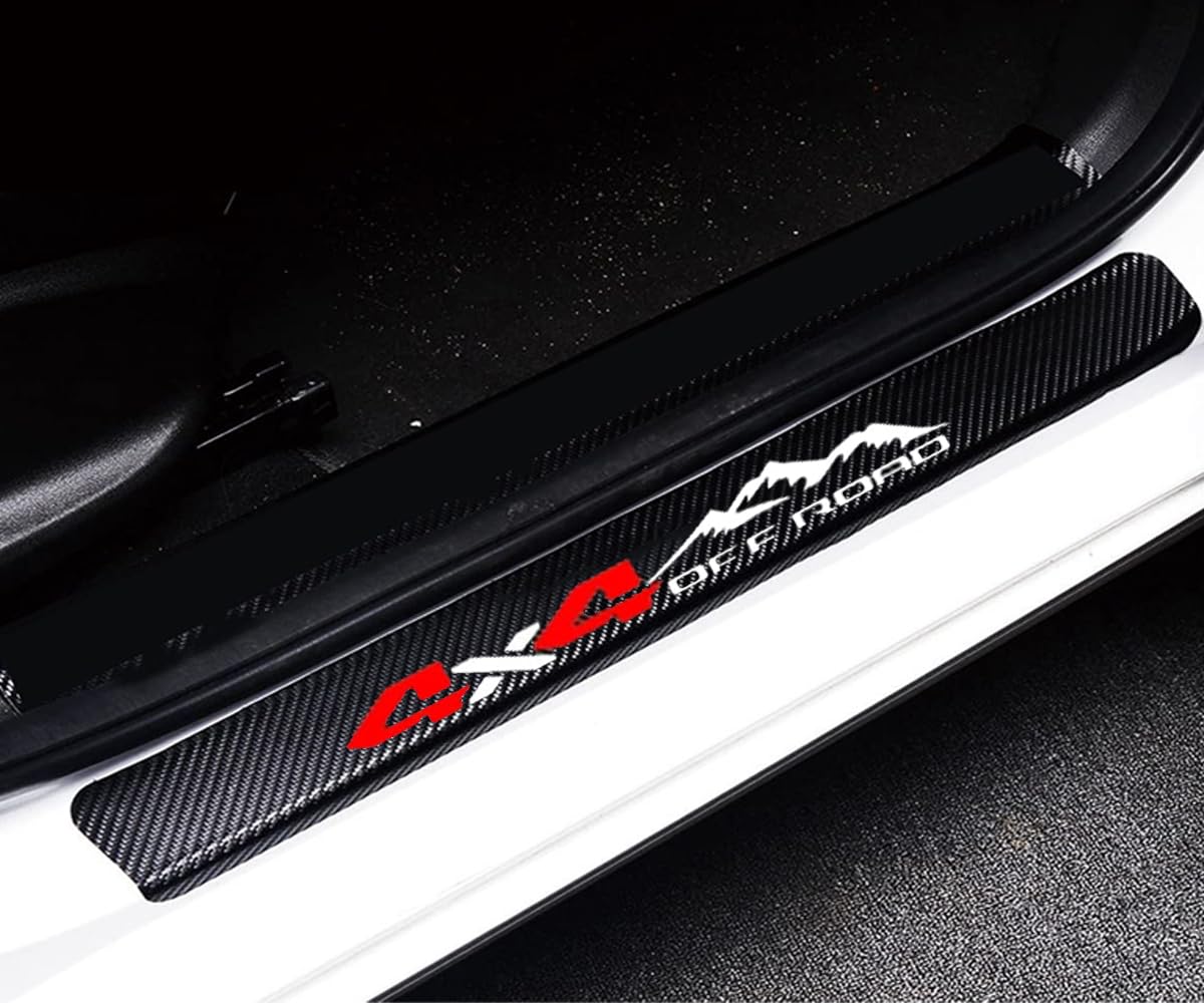 4pcs/Set Door Entry Guard Carbon Fiber Textured Leather Car Door Sill Protector Stickers Compatible with 4x4 Off Road