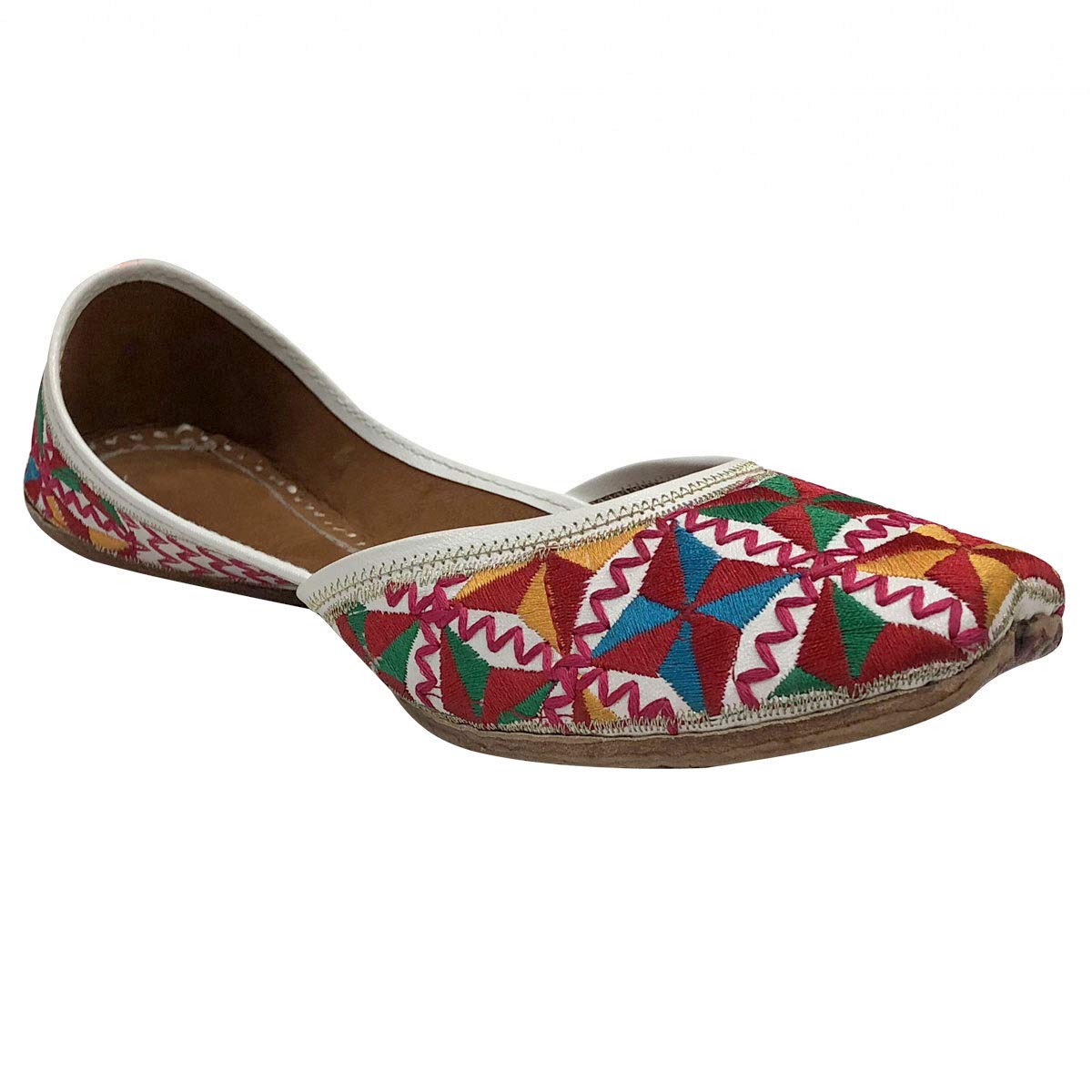 Stop n StyleLadies White Multi Thread Punjabi Jutti Embroided Ethnic Jutti Handmade