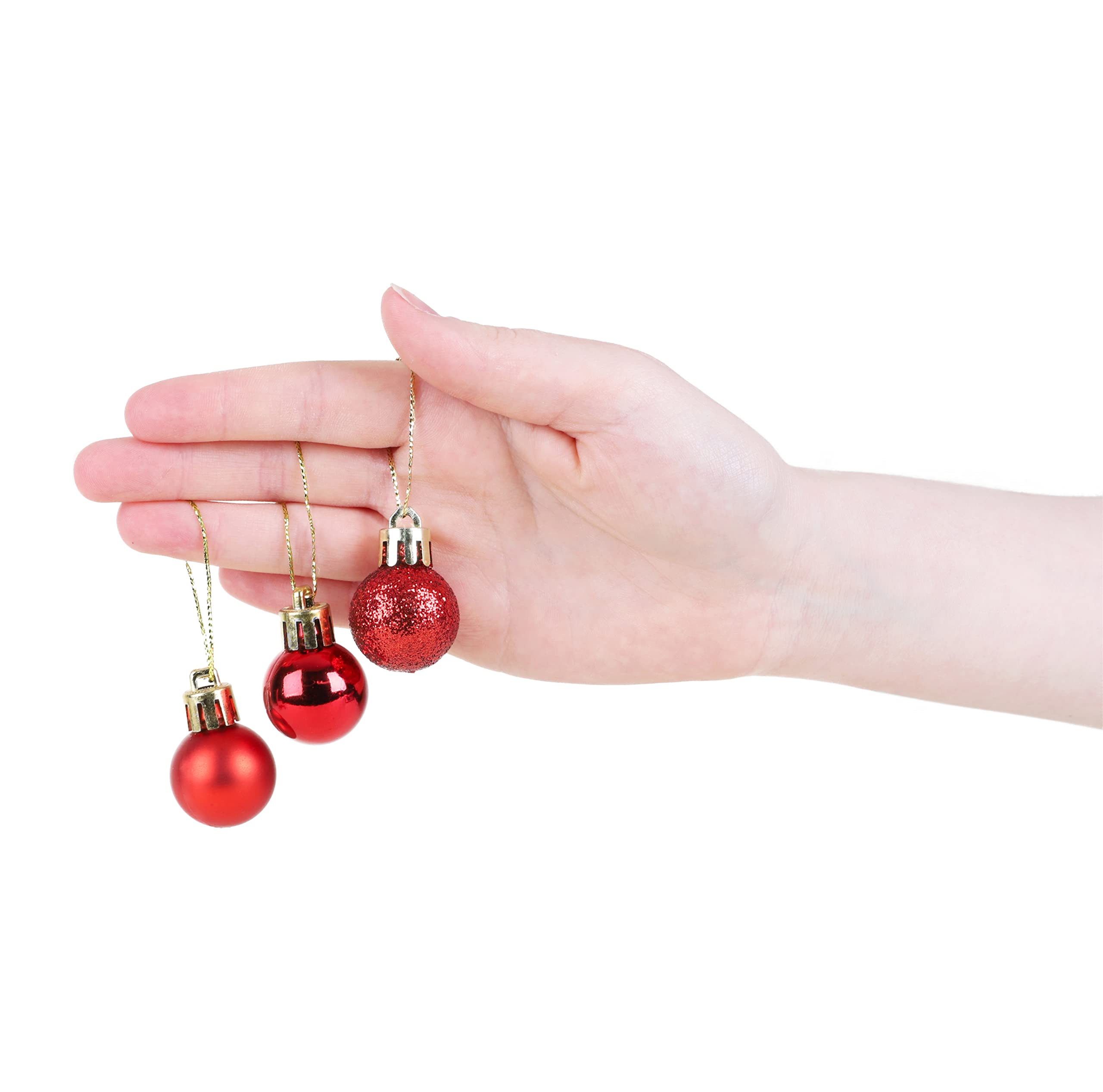 Christmas Concepts® Pakket van 25-25 mm Mini Kerstboomballen - Glanzende, Matte en Glitter Versierde Kerstballen (Rood