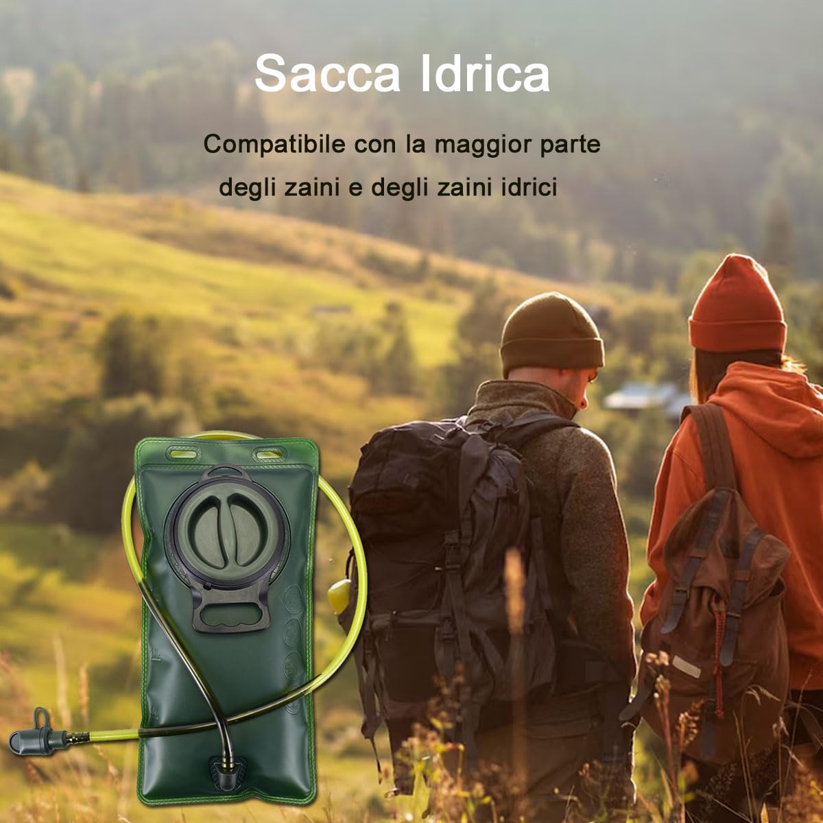 Sacca Idrica, 2L Sacca idratazione Portatile, con Tubo per Bere per Ciclismo Arrampicata Corsa Escursionismo All'aperto,Blu, Nero, Verde