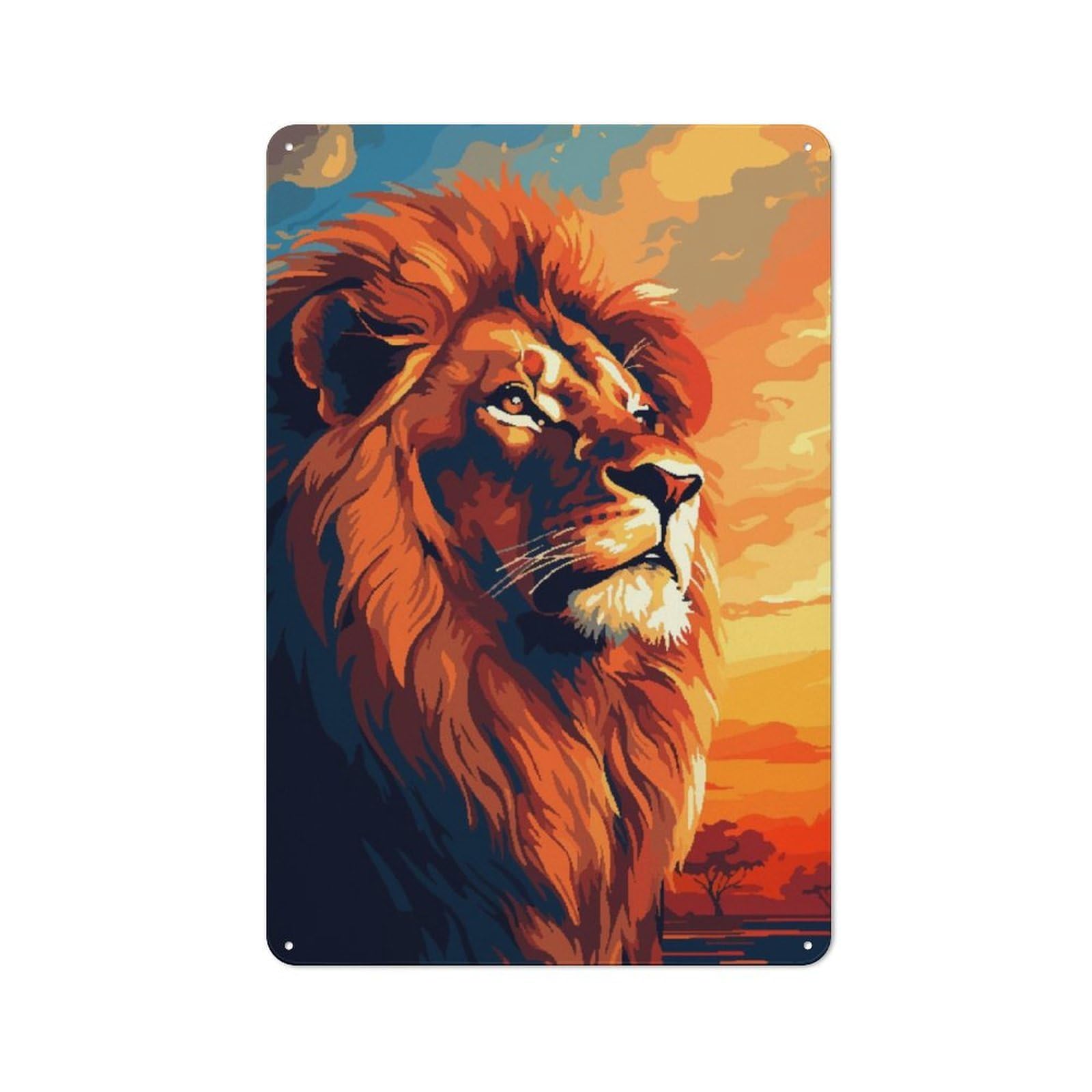 Lion Africa Pixel Art Classic Metal Wall Decor 30x20cm, Metal Wall Plaque for Office, Study, Studio Or Hallway