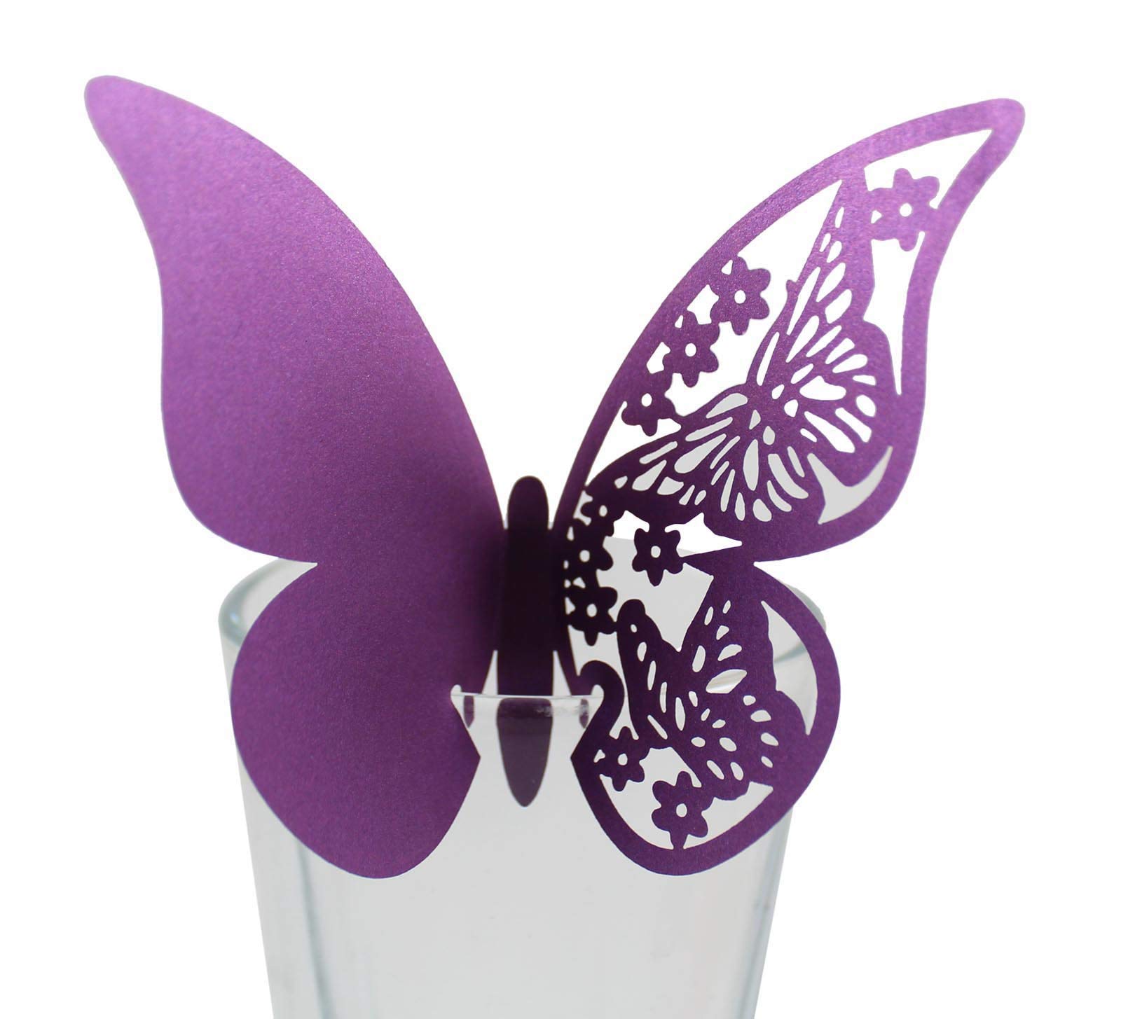 Pack of 100 Butterfly Funnel Winch Place Cards Name Cards Glass Pendants Wall Stickers for Table Decoration Wedding Party Home Decoration Butterfly Place Cards Laser Place Cards Name Cards Purple