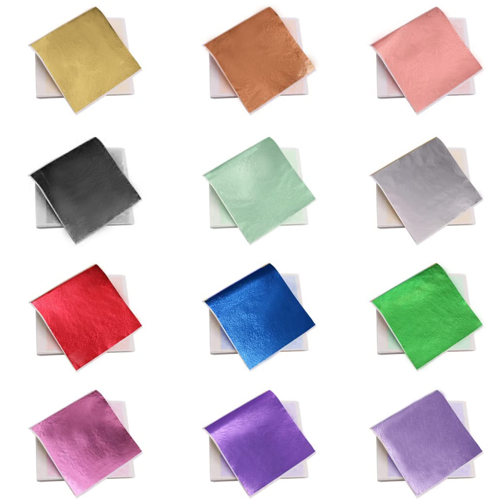 240 PCS Gold Leaf Sheets, Sugull 12 Colors Imitation Metallic Gold Foil Leaf Paper Flakes for Nails Furniture Walls Statues Artworks Picture Art & DIY Projects and Multi Gilding Artistic Decoration