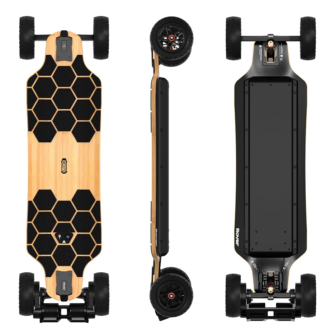 MEEPO Bamboo Series Off-Road All Terrain Electric Skateboard, Ultra-Long 20-31 Miles Range Mountain Board, Highest 28-32 MPH Top Speed, Professional for Adult Riders