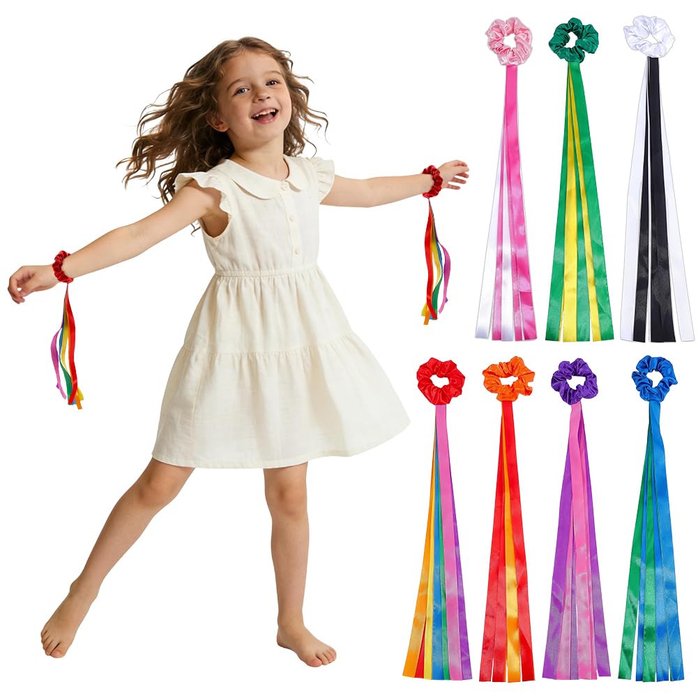 WADORN 14Pcs 7 Colors Dancing Ribbons, Rainbow Dancing Rhythm Wrist Streamers Hand Wrist Held Rhythmic Gymnastics Dance Ribbon for Adults Dance Party Use Performance Decorations
