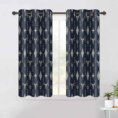 Miniatura 9 de AHBEWIN CLLSAH594 - Paneles de cortina para ventana con estampado azteca tribal, paquete de 2 unidades, diseño azteca con diseño de calavera de toro