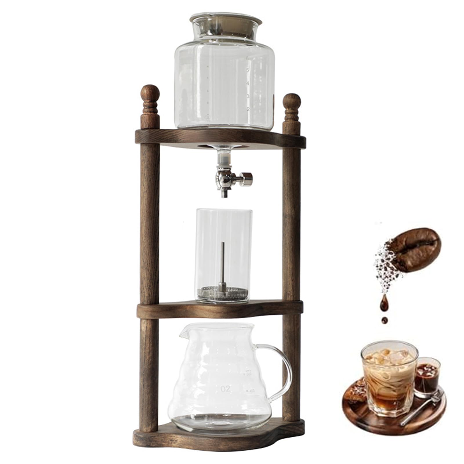 Cafetera de vidrio de borosilicato de alta calidad, cafetera de goteo de 4 a 6 porciones con válvula ajustable de acero inoxidable, ideal para uso en espresso y café