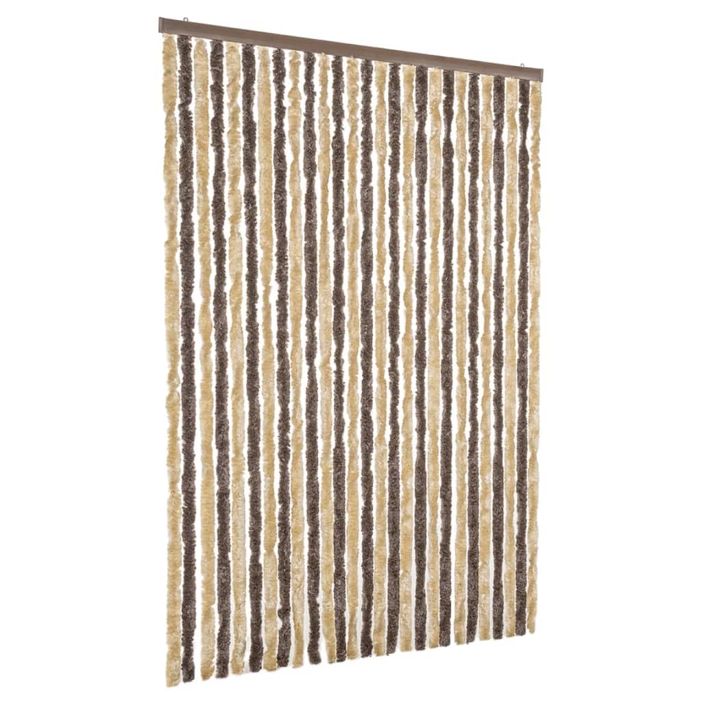 Rideau anti-mouches en chenille marron foncé et beige, 118 x 220 cm