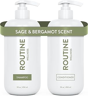 Routine Wellness Shampoo and Conditioner Set for Stronger Hair - Biotin | Color Safe | Sulfate-Free | Vegan | Clinically Tested | Nourishing Oils and Vitamins - Sage & Bergamot 14oz (Pack of 2)