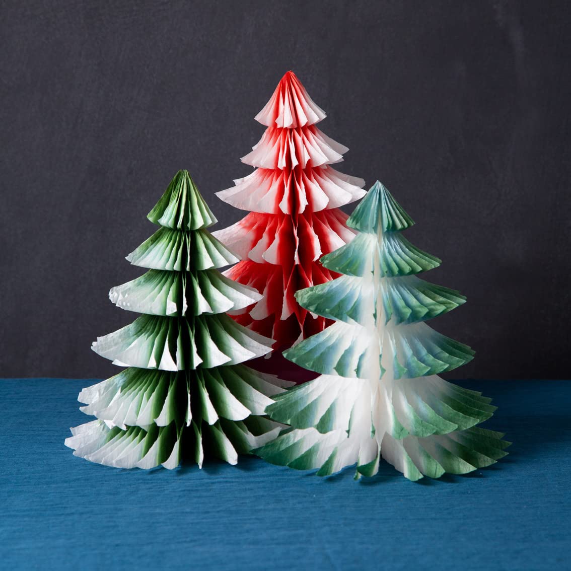 Talking Tables Premium Reusable Christmas Decorations -3 Pack Paper Honeycombs,Mini Xmas Trees for Tabletop,Windowsill Display | Winter Wonderland,Forest Party Theme,Frosted Red & Green