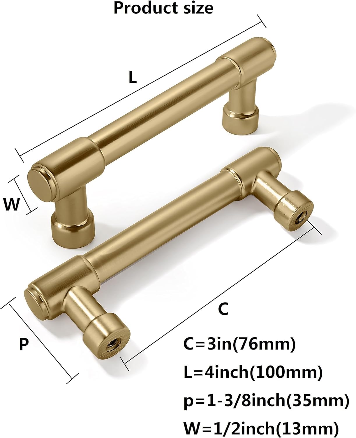 Brushed Gold Cabinet Pull - 3, 3 in (76 mm) — KHTUMEWARE
